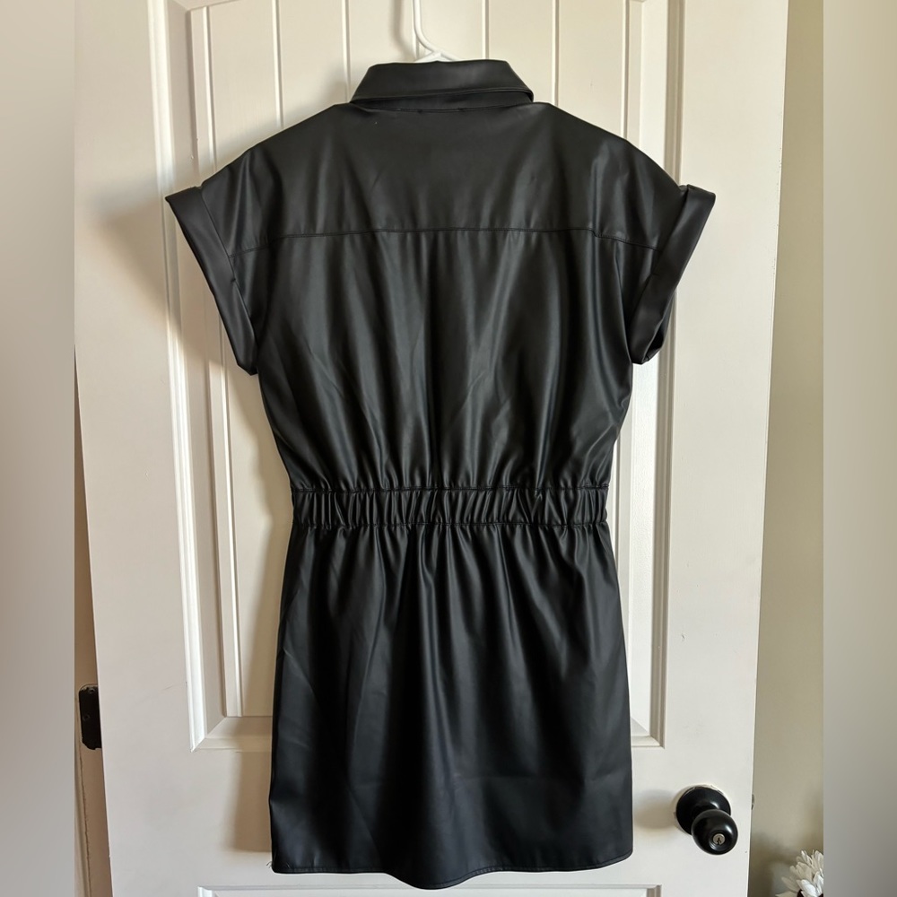 pleather button up dress, with pockets on bottoms half + top half